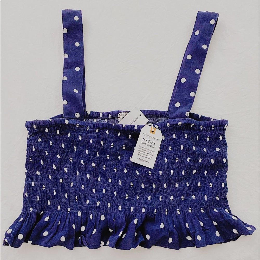 •• NEW American Eagle Polka Dot Ruched Crop Top ••